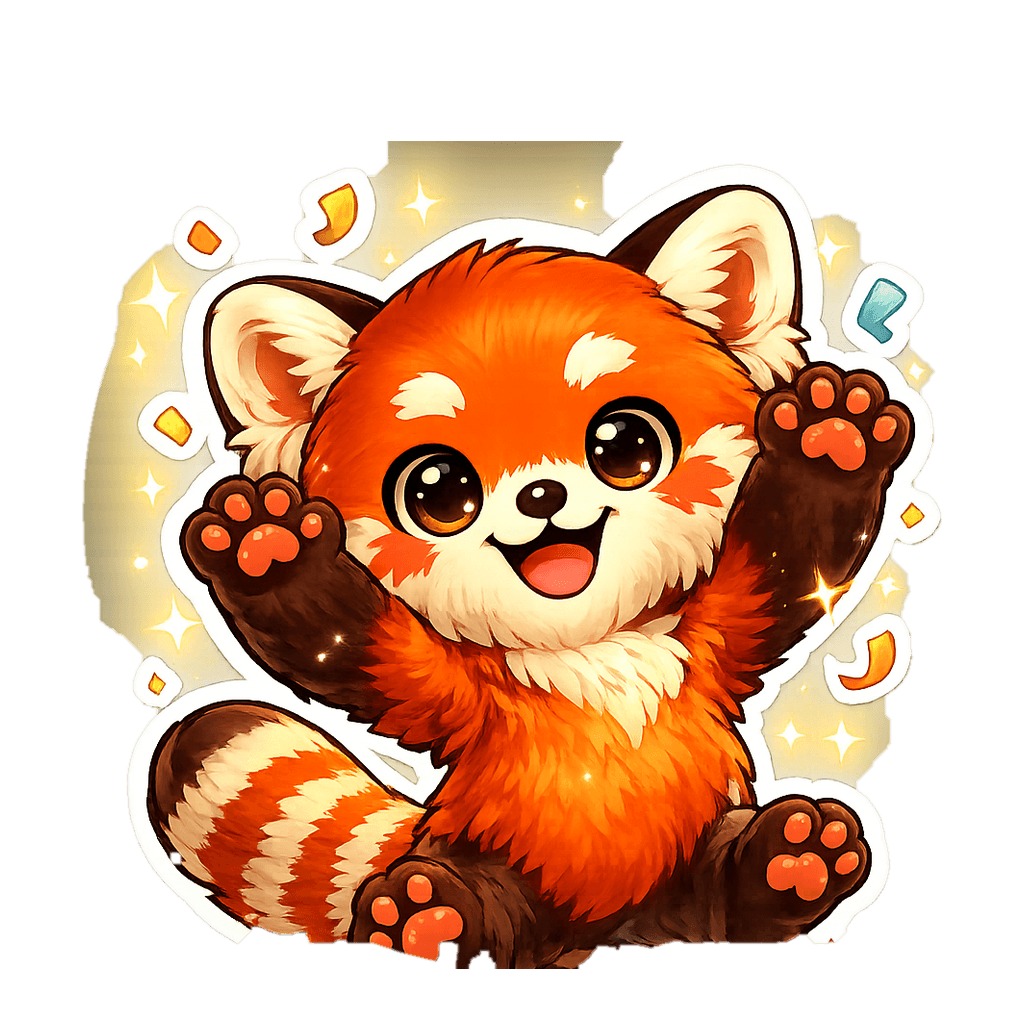 Full-body red panda sticker: 加油！